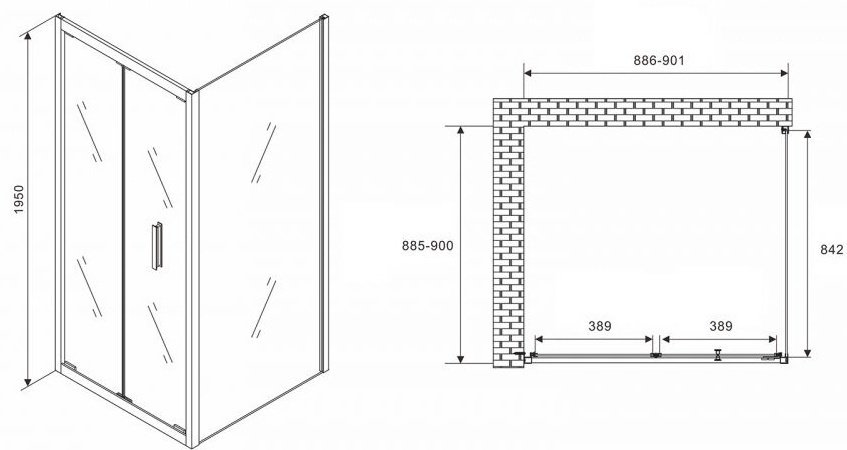 Душевое ограждение Abber двухстенное AG07090-S90, 900х900х1950 мм купить,NaN