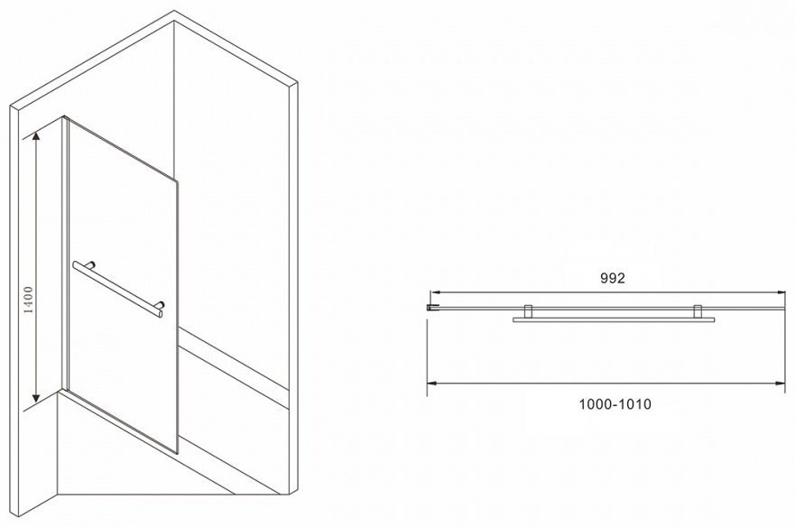 Душевое ограждение Abber одностенное Immer Offen AG70100B, 1000х1400 мм