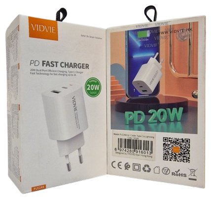 Зарядное устройство Vidvie PLE248 USB, USB Type-C белый