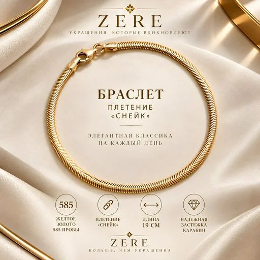 Браслет "Снейк" Zere ZR13092613 желтое золото 2гр 19 см 