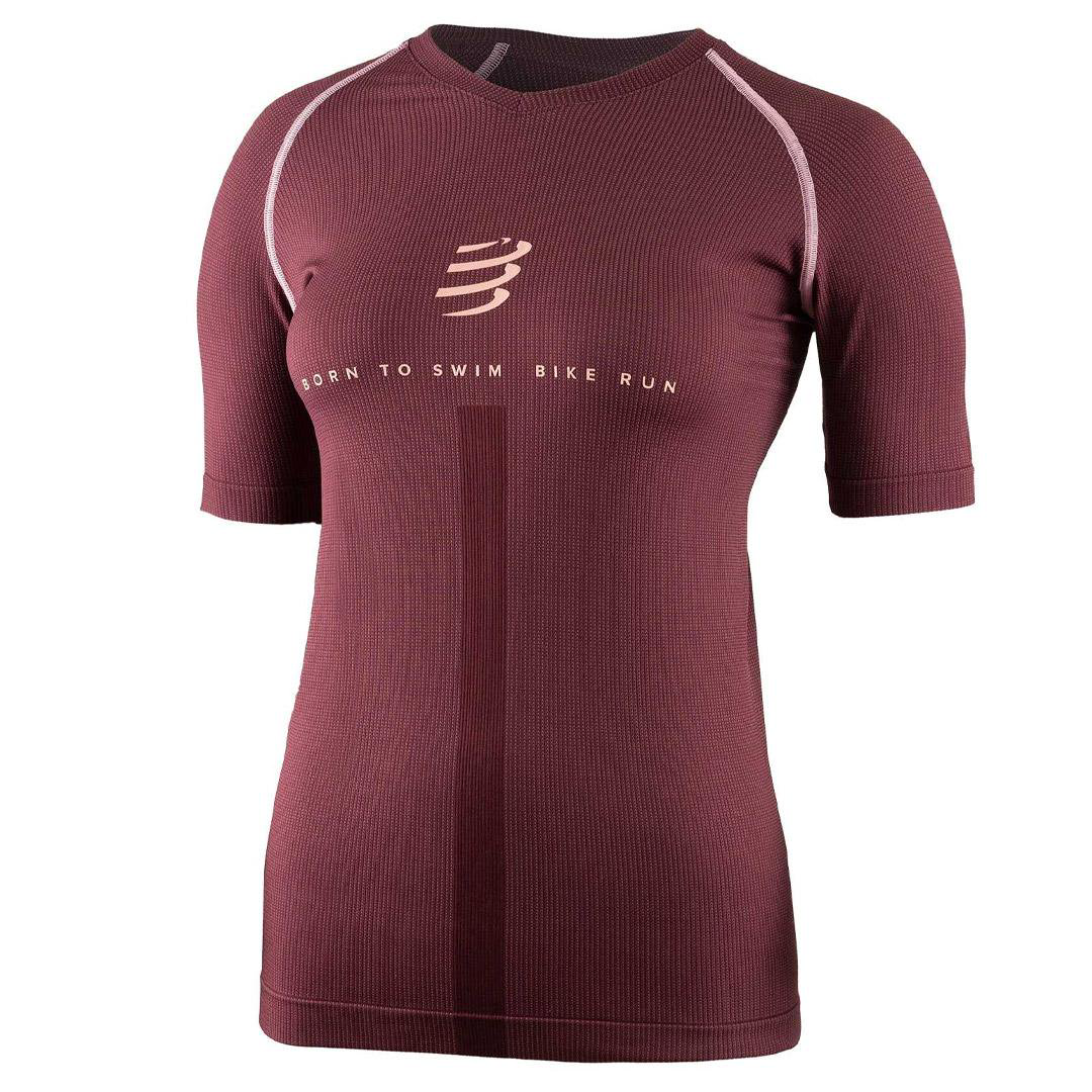 Футболка женская Compressport  Born To Swim Bike Run/AM00037L- бордовая XS купить,NaN