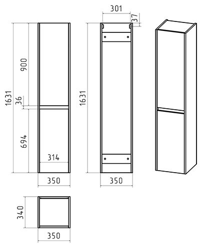 Шкаф-пенал навесной Brevita BALATON-35 BAL-05035-01-2П, 35x34x163 см, белый купить,NaN