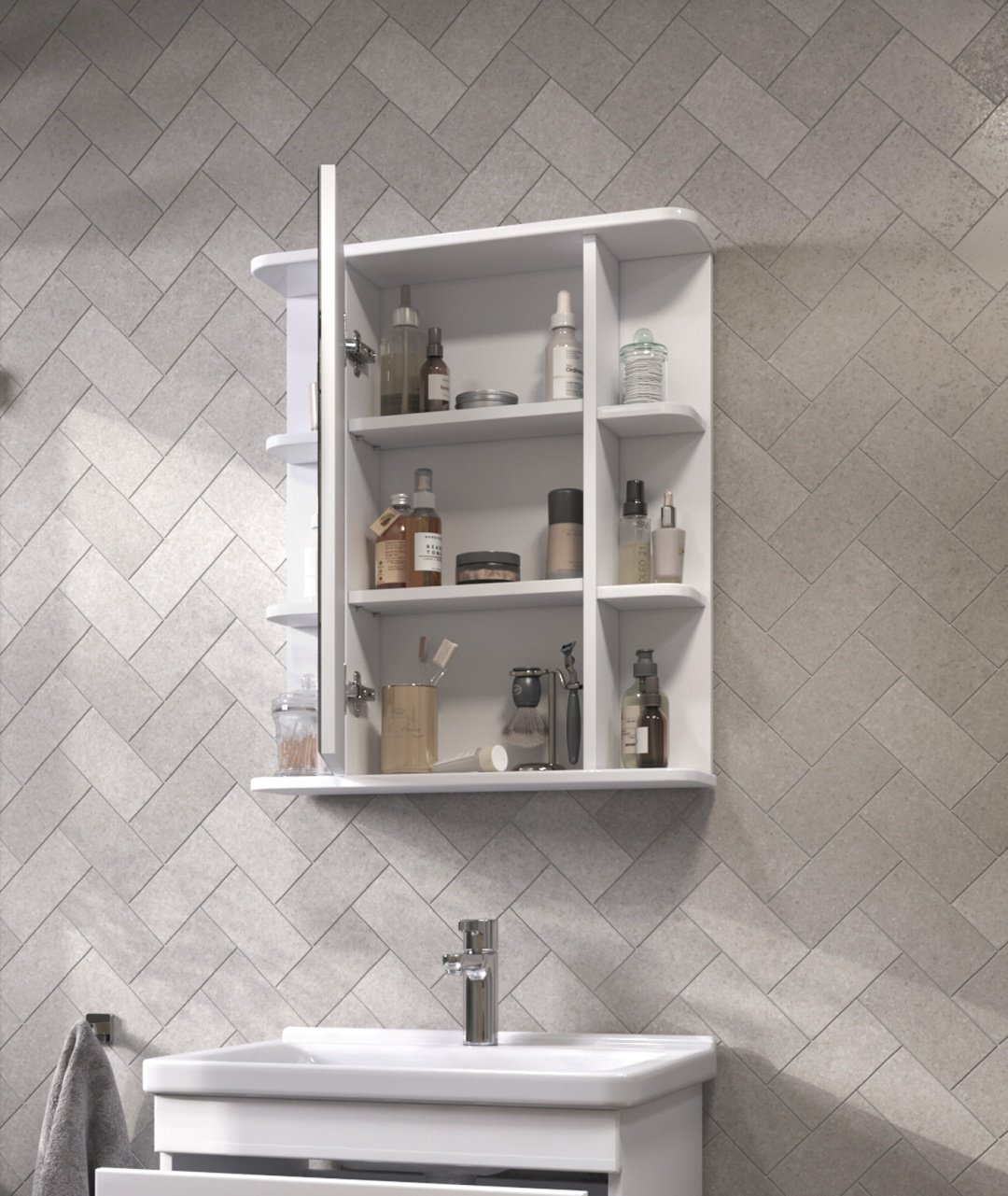 Шкаф зеркальный навесной Kabinka.kz Nova 60x15.6x70см белый купить,NaN