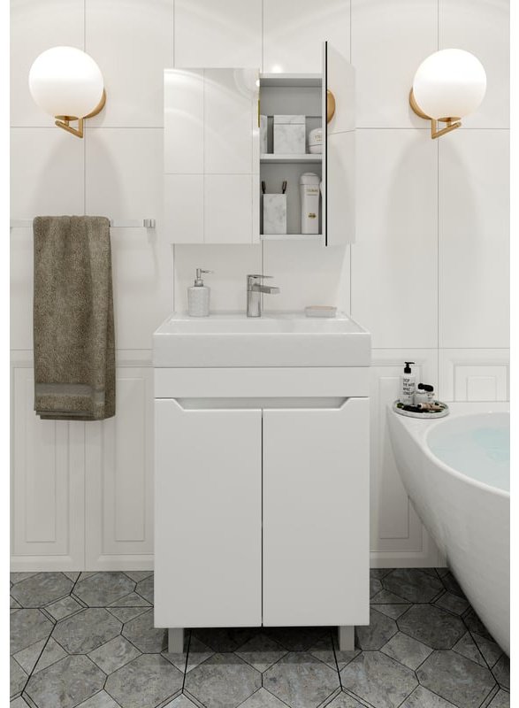 Шкаф зеркальный навесной KABINKA.KZ DM2303HZ, 50x14.1x55.5 см, белый