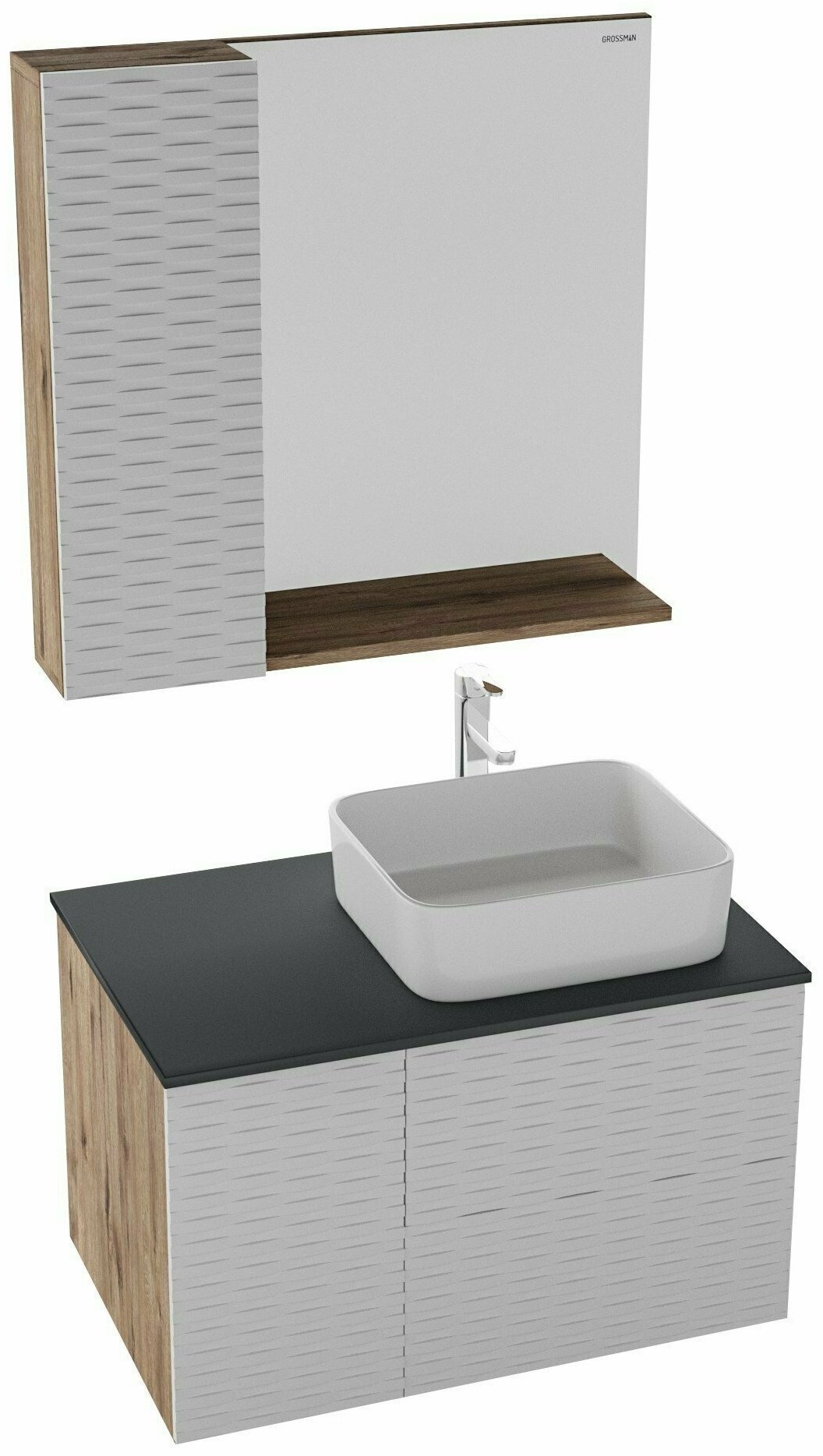 Шкаф навесной Grossman АЛЬБА, 80x17x75 см, белый, коричневый