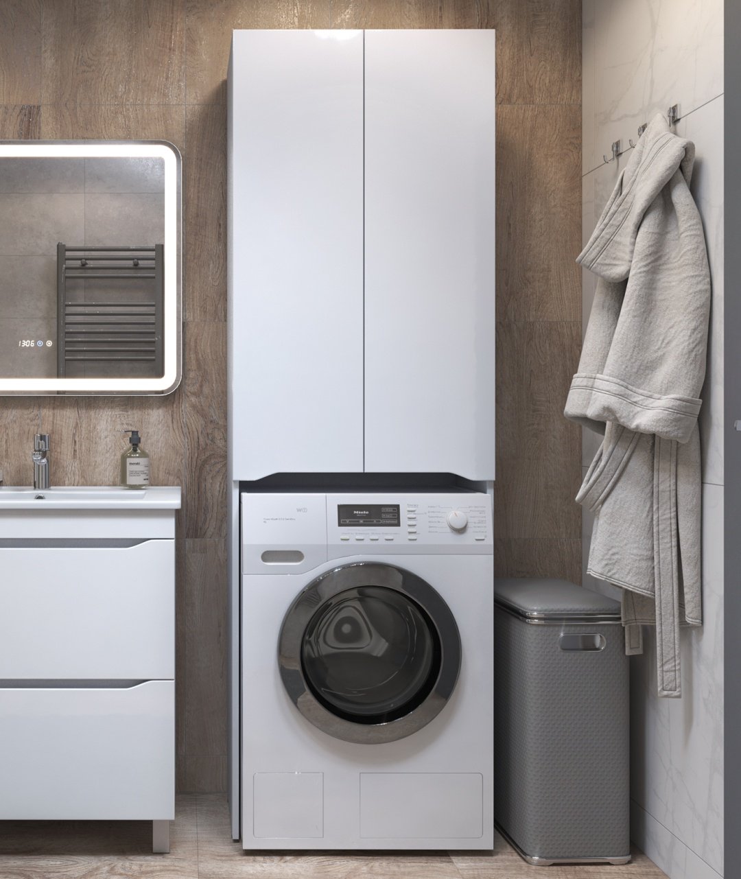 Шкаф-пенал над стиральной машиной KABINKA.KZ Grani, 64x35.9x199 см, белый