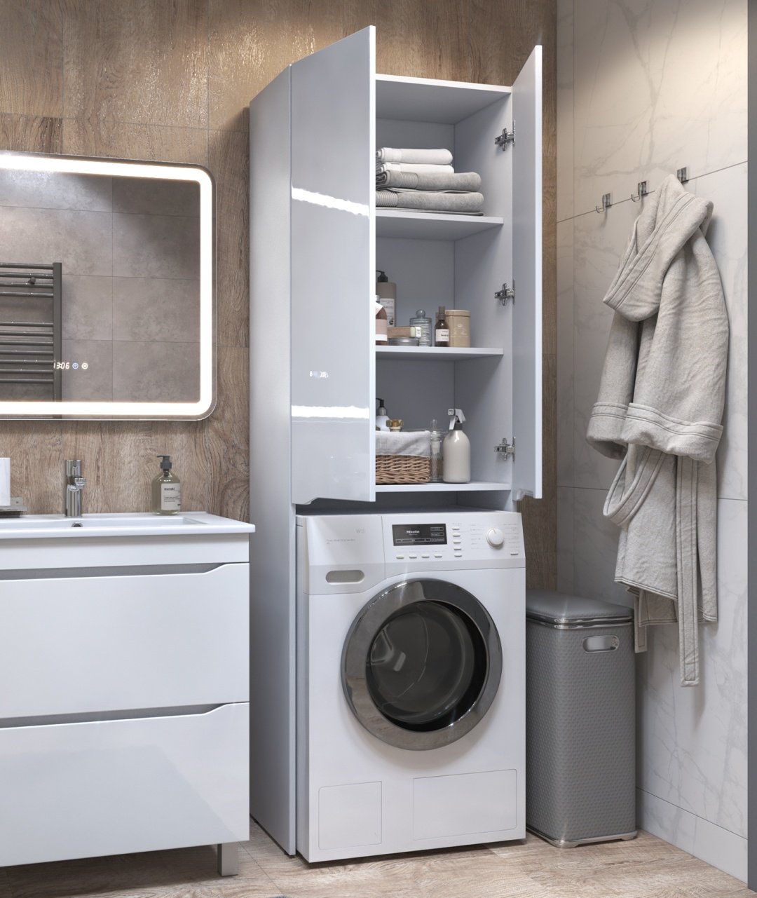 Шкаф-пенал над стиральной машиной KABINKA.KZ Grani, 64x35.9x199 см, белый