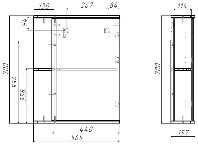 Шкаф зеркальный навесной Домино Норма-1, 56.5x15.7x70 см, белый