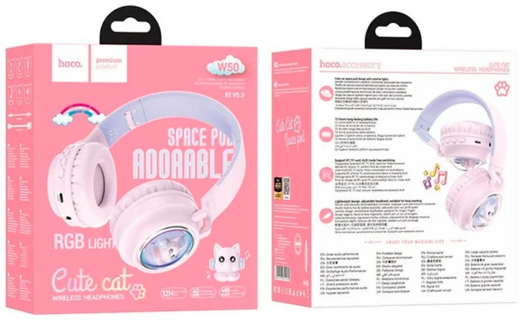 Наушники Hoco W50 Cute Fun Pink купить,NaN