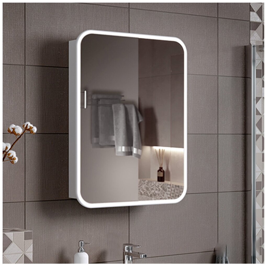 Шкаф зеркальный навесной KABINKA.KZ Lana, 55x13.5x80 см, белый