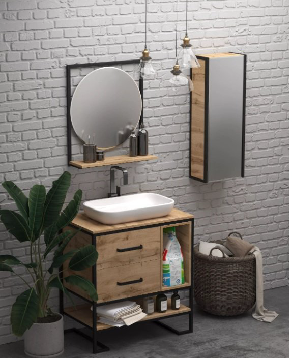 Шкаф-пенал навесной 1Marka GRUNGE LOFT 35П 1д 35x20x90см коричневый купить,NaN