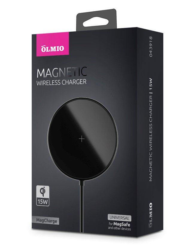 Беспроводное зарядное устройство Olmio MagCharge QI 15W черное
