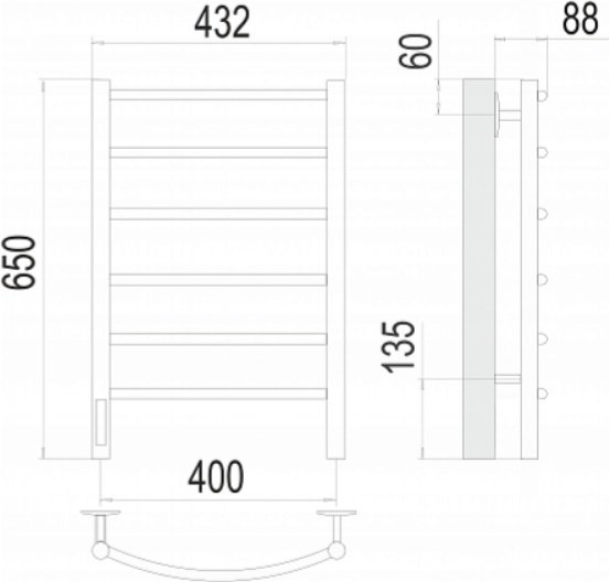 Полотенцесушитель TERMINUS электрический 4670078531315, лесенка 40x65 см купить,NaN