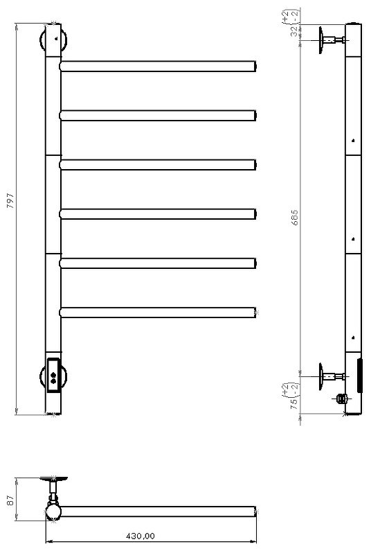 Полотенцесушитель Vincea электрический VTD-1S2CBE, лесенка 43x80 см