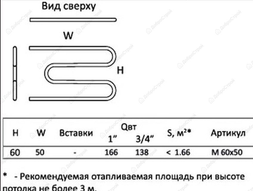 Полотенцесушитель Тругор водяной М1" 60*50 индивид, M-образный 50x60 см