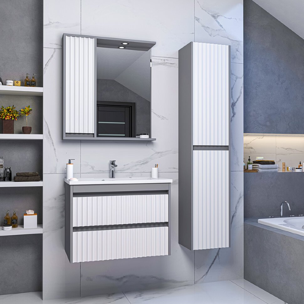 Шкаф-пенал навесной Brevita BAL-05035-48-2П, 35x34x163 см, белый, серый