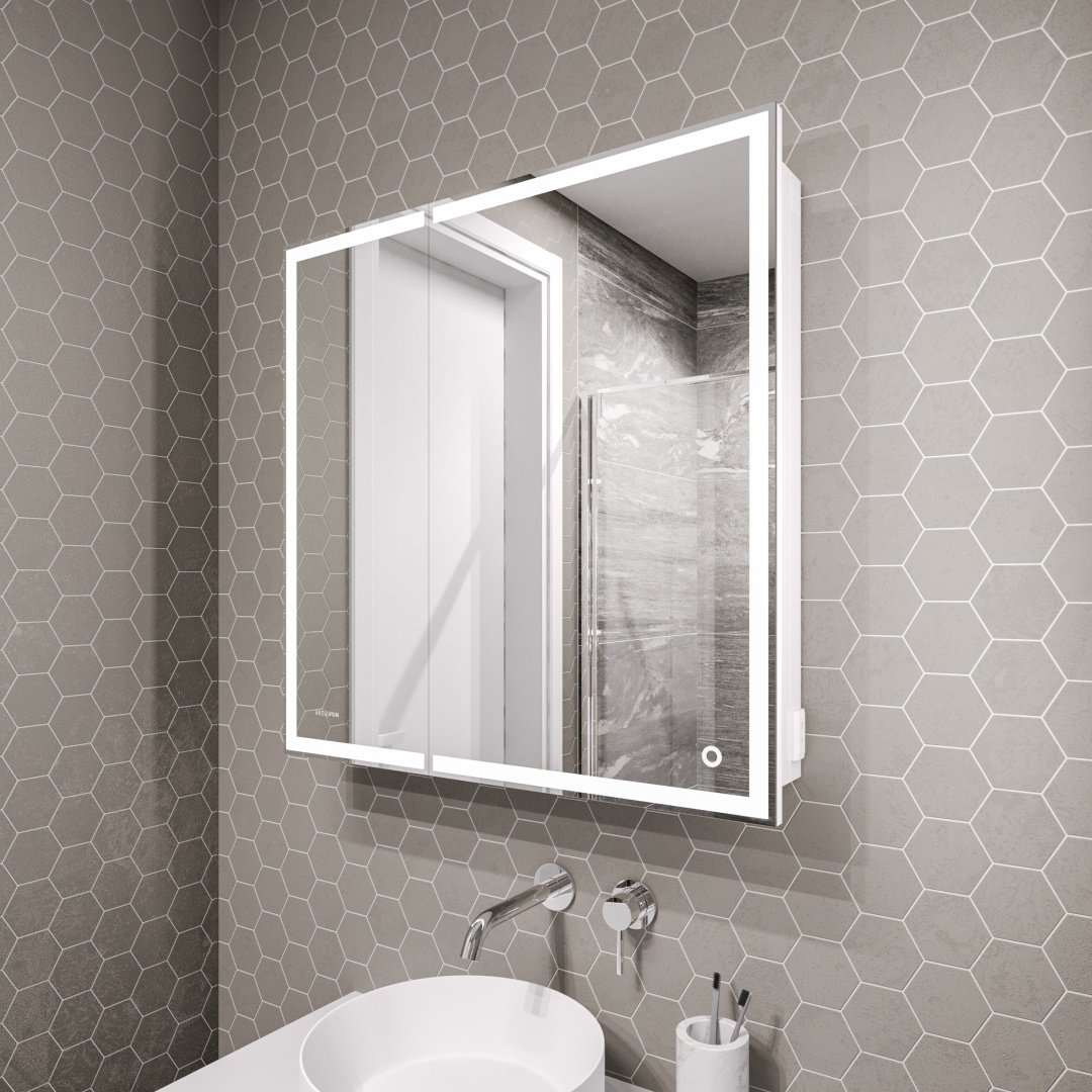 Шкаф зеркальный навесной Grossman 208010, 80x14x80 см, белый