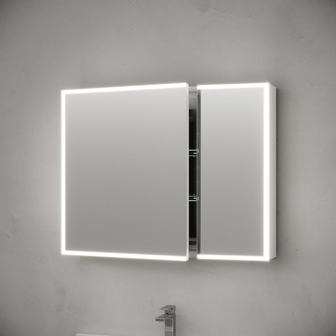 Шкаф зеркальный навесной KABINKA.KZ Evoke, 90x13.6x70 см, серый