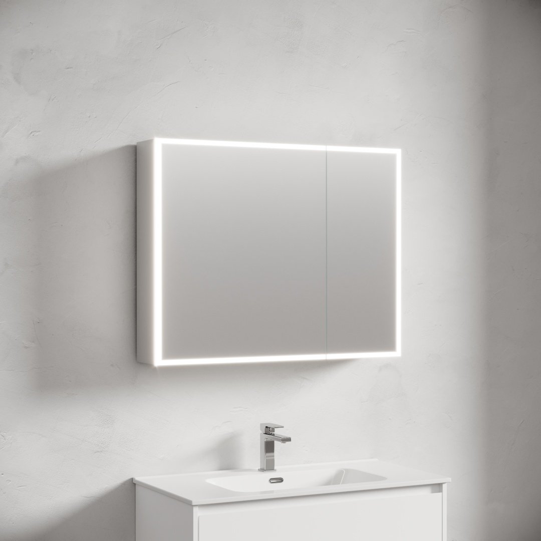 Шкаф зеркальный навесной KABINKA.KZ Evoke, 90x13.6x70 см, серый