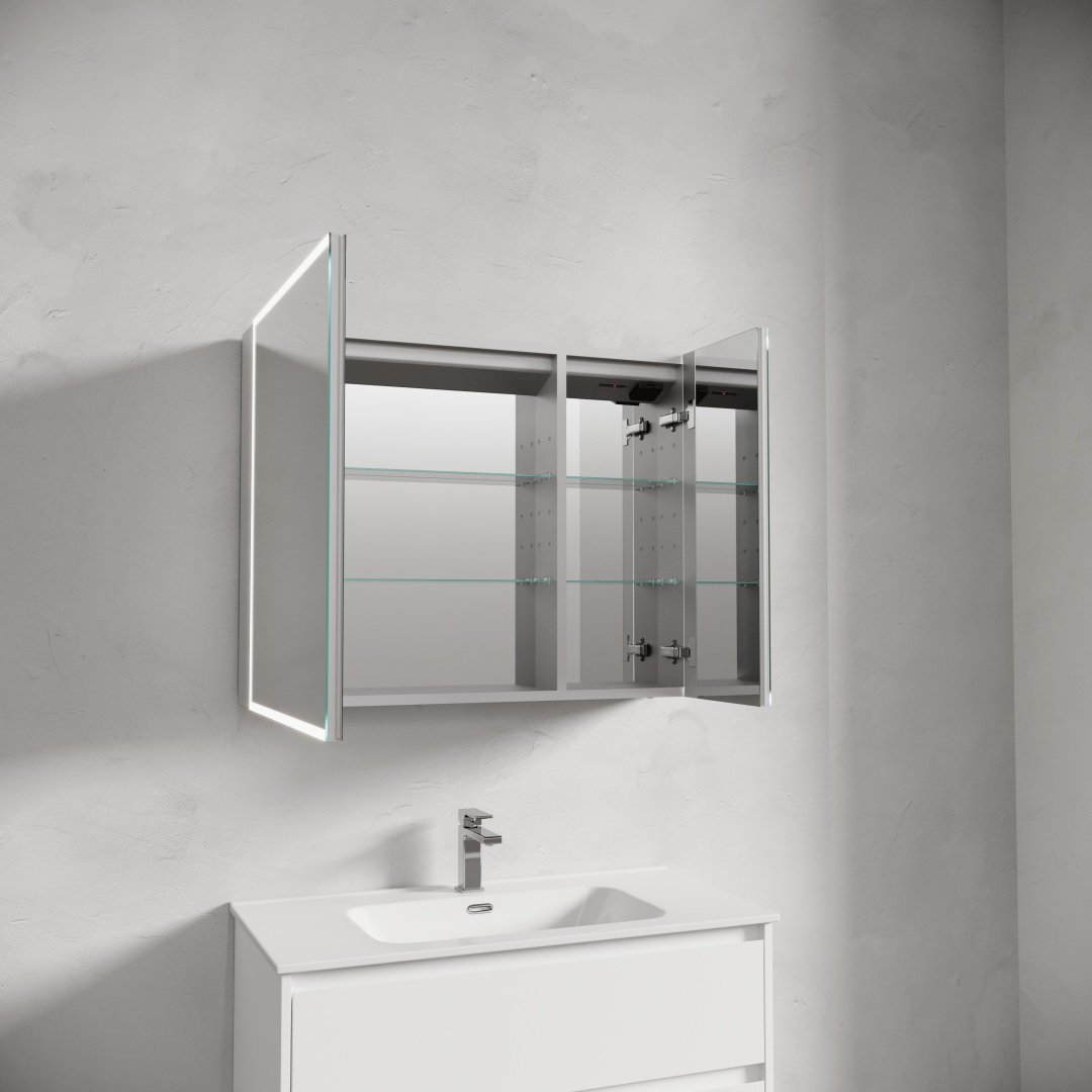 Шкаф зеркальный навесной KABINKA.KZ Evoke, 90x13.6x70 см, серый