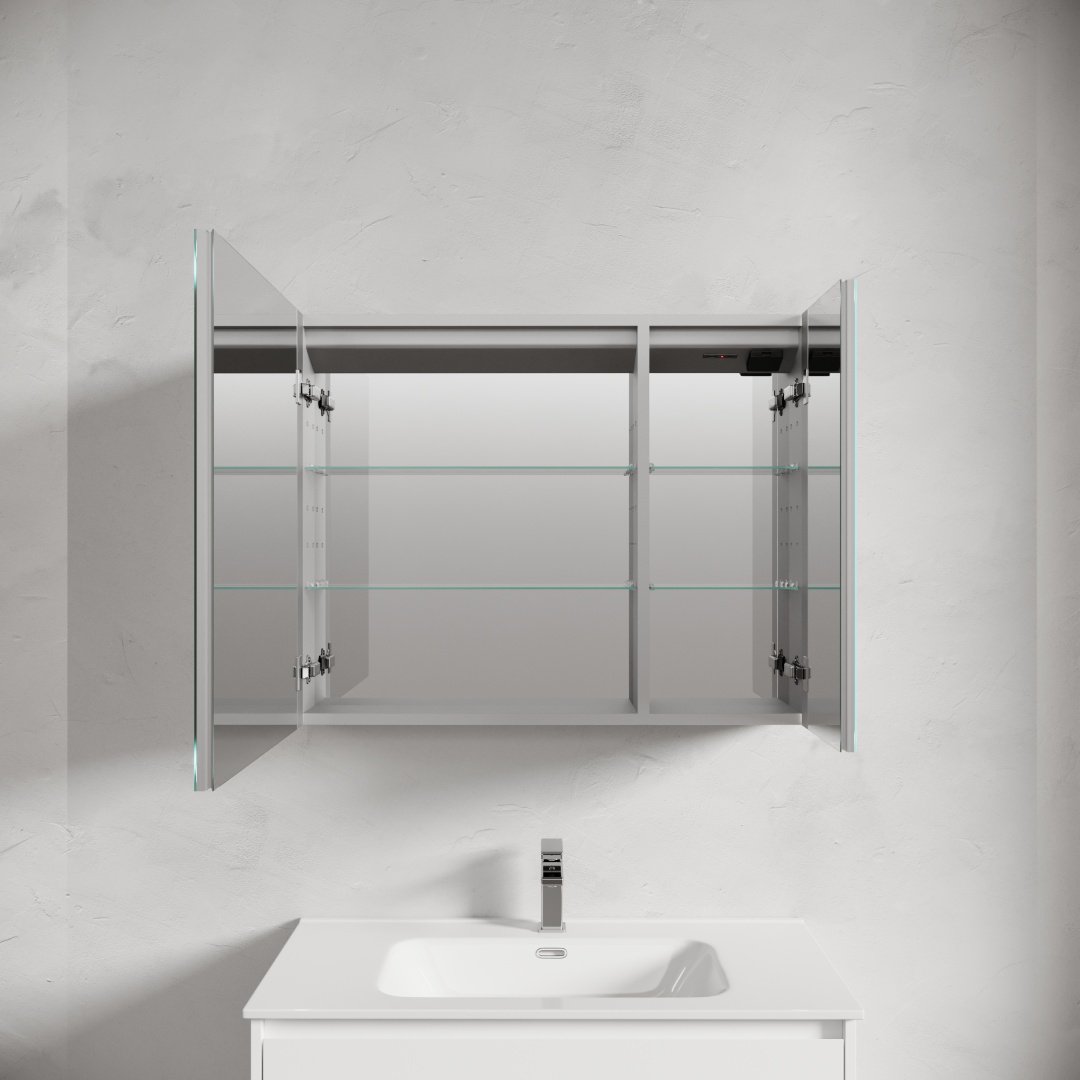 Шкаф зеркальный навесной KABINKA.KZ Evoke, 90x13.6x70 см, серый