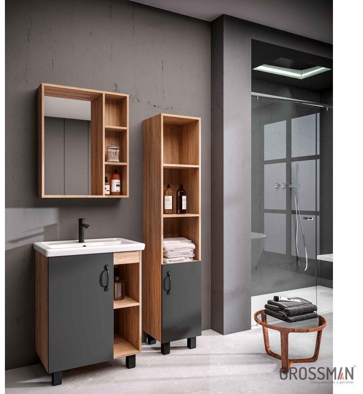 Шкаф-пенал Grossman Флай-30 30x32x160см коричневый/графит купить,NaN