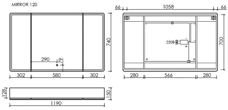 Шкаф зеркальный навесной KABINKA.KZ MI120ECH, 119x15x74 см, коричневый