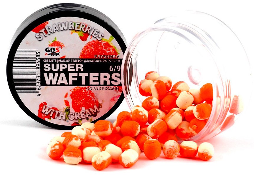 Прикормка GBS Baits Бойлы Wafters 6*9мм Клубника со сливками 0.048 кг купить,NaN
