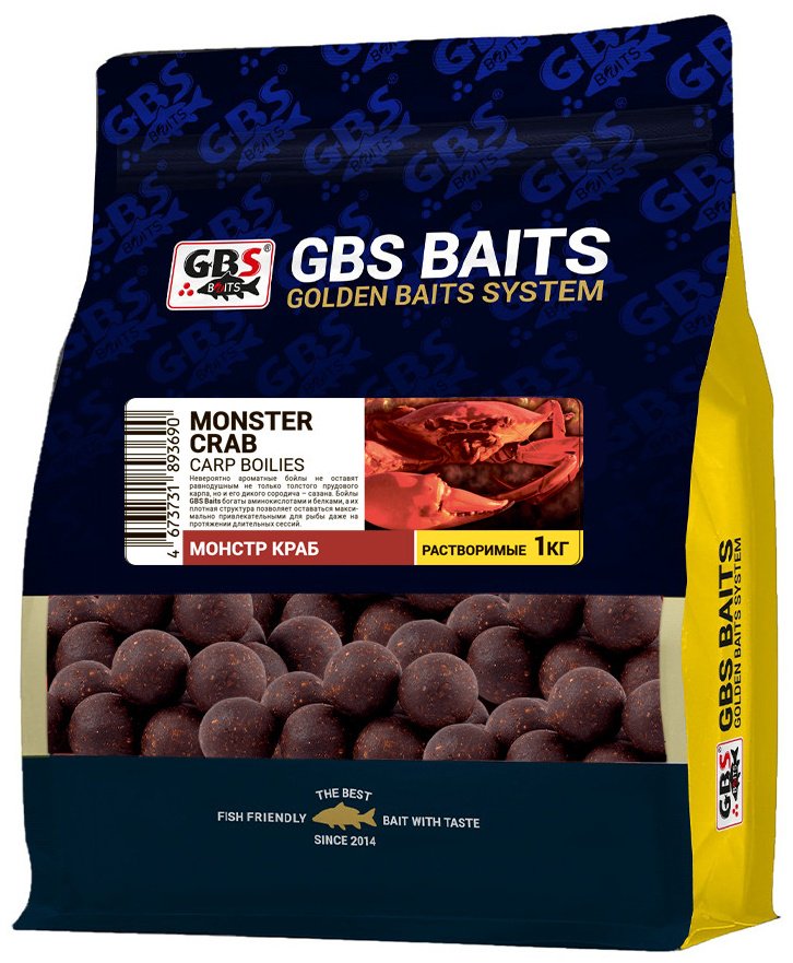 Прикормка GBS Baits Бойлы 24мм пылящие Монстр краб 1 кг купить,NaN