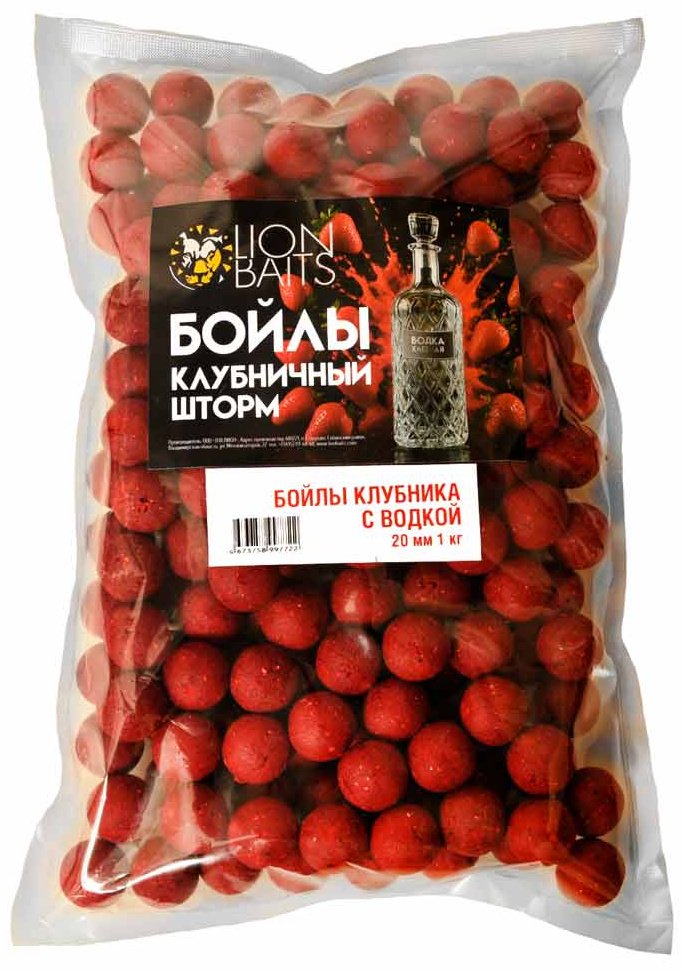 Прикормка Lion Baits Бойлы 20мм Клубничный шторм Клубника с водкой 1 кг купить,NaN