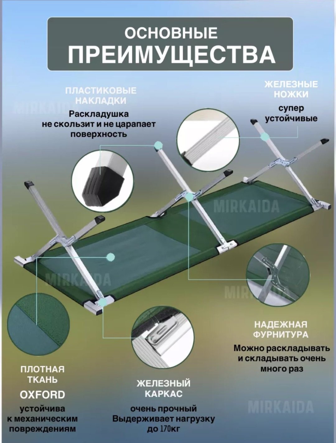 Раскладушка Premier Fishing 62х188 см , зеленый купить,NaN