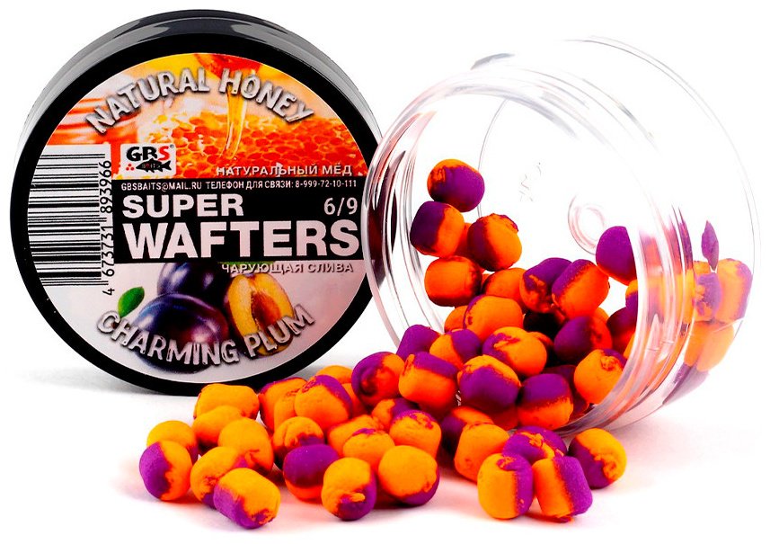Прикормка GBS Baits Бойлы Wafters 6*9мм Натуральный мёд и Чарующая слива 0.048 кг купить,NaN