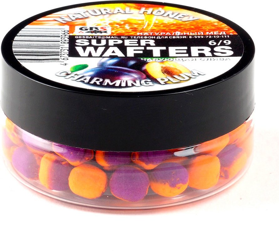 Прикормка GBS Baits Бойлы Wafters 6*9мм Натуральный мёд и Чарующая слива 0.048 кг купить,NaN