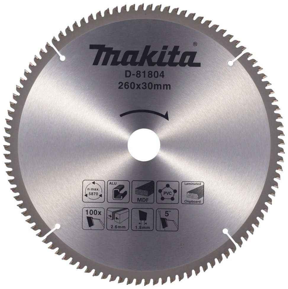 Пильный диск по дереву Makita D-81804, 260x30 мм, 100Т купить,NaN