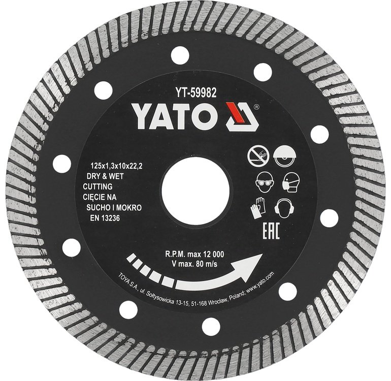 Диск отрезной алмазный 125x22.2х1.3 мм, YATO YT-59982 купить,NaN