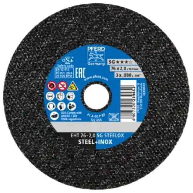 Диск отрезной абразивный 76x10х2 мм, Pferd EHT 76-2,0 SG STEELOX/10 (65508021) купить,NaN
