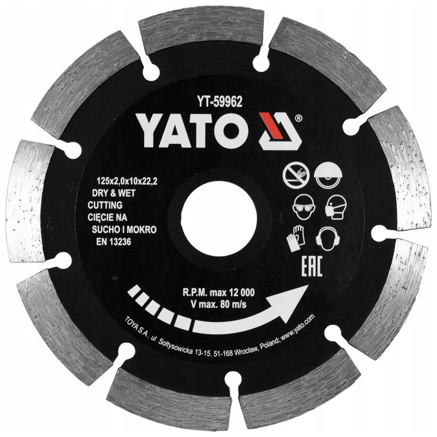 Диск отрезной алмазный 125x22.2х2 мм, YATO YT-59962 купить,NaN