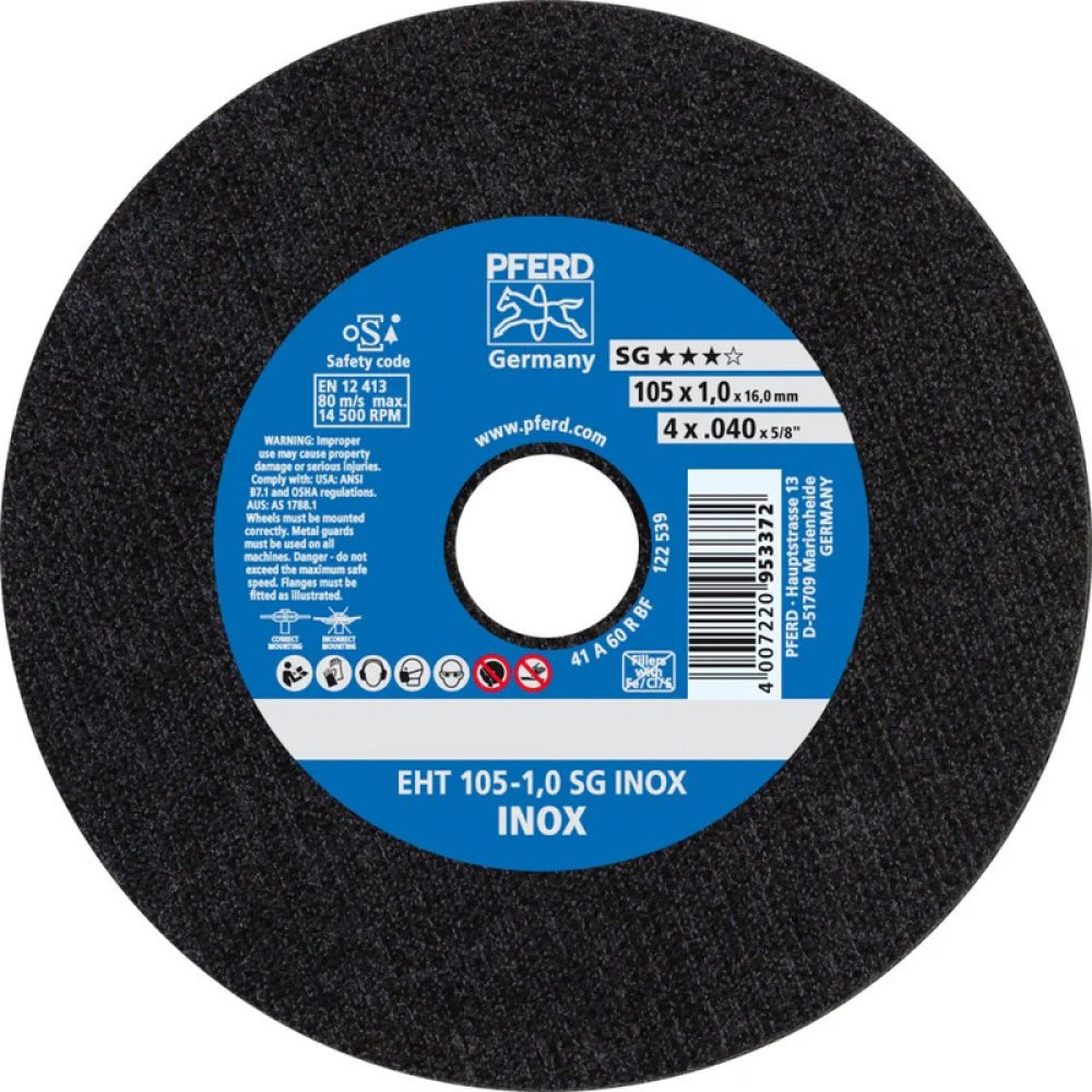 Диск отрезной абразивный 105x16х1 мм, Pferd EHT 105-1,0 SG INOX/16,0 61315113 купить,NaN