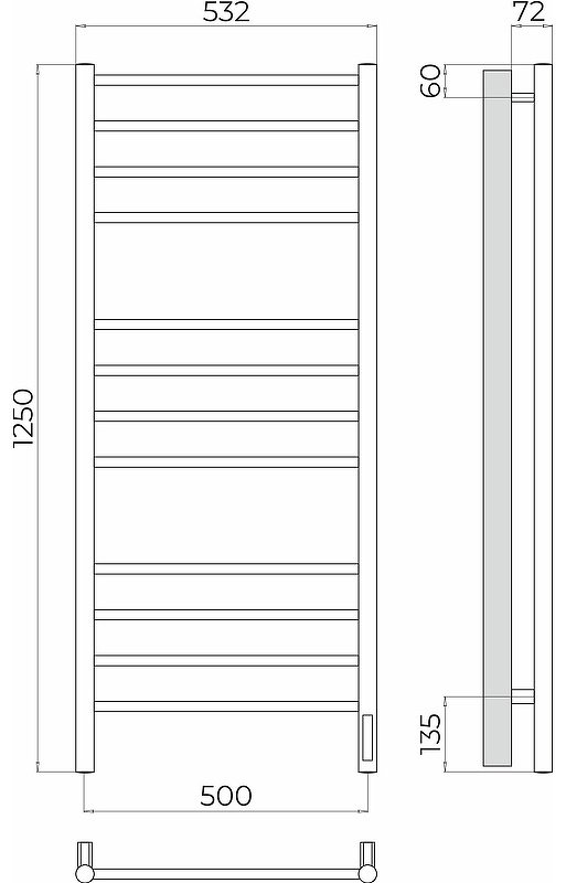 Полотенцесушитель TERMINUS электрический 4670078544377, лесенка 50x125 см купить,NaN