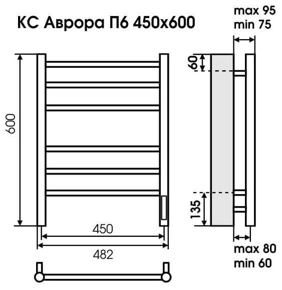 Полотенцесушитель TERMINUS электрический 4670078542946, лесенка 45x60 см купить,NaN