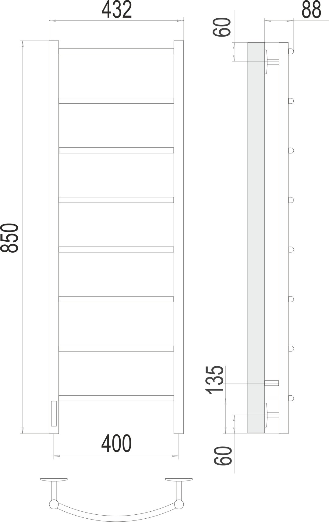 Полотенцесушитель TERMINUS электрический Классик П8 (quick touch) слева 40x85 см лесенка купить,NaN