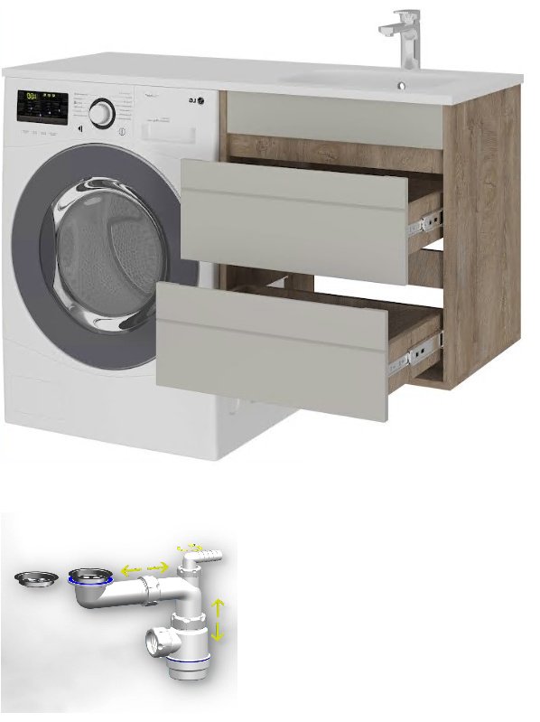 Тумба с раковиной KABINKA.KZ Лакшери правая, 120x62x45 см, белый, коричневый