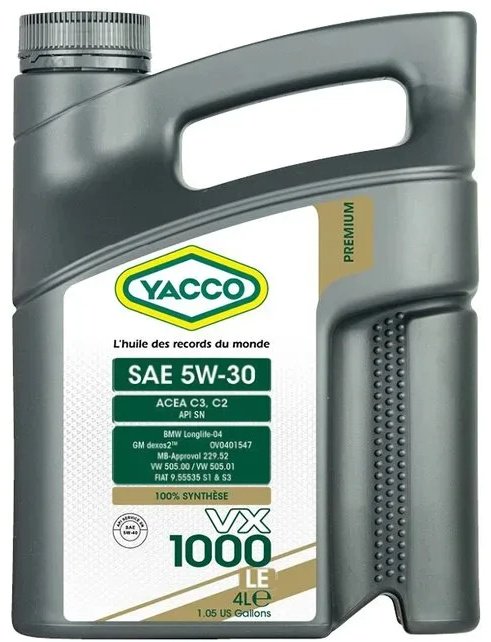 Моторное масло Синтетическое Yacco VX 1000 LE 5W-30 4 л купить,NaN