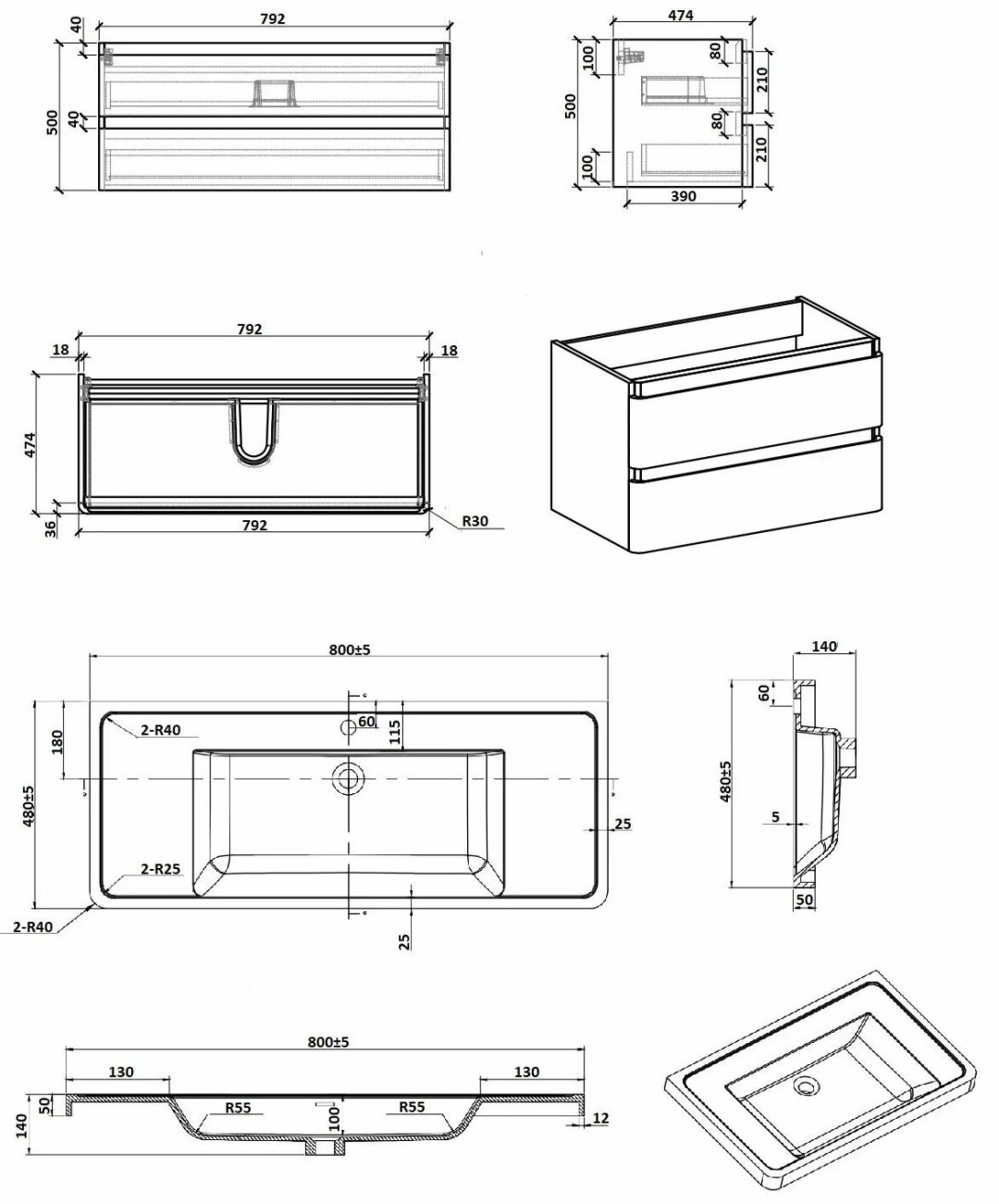 Тумба с раковиной Gucci80, 80x55x48 см, белый