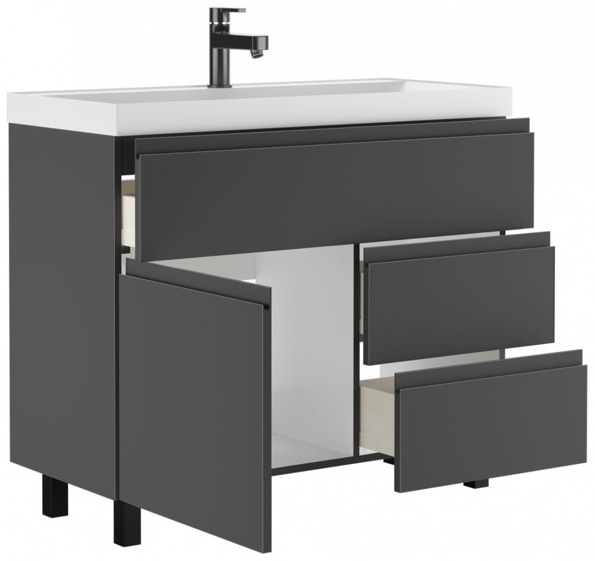 Тумба с раковиной KABINKA.KZ Байтерек, 100x71.6x42.8 см, графит