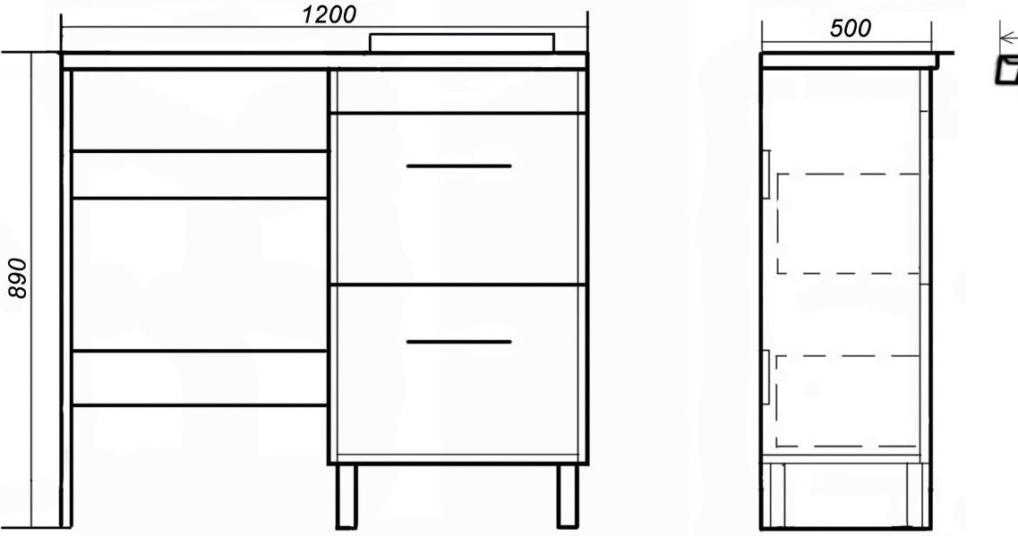 Тумба с раковиной KABINKA.KZ Соло, 120x89x50 см, коричневый купить,NaN