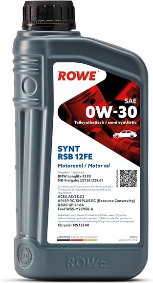 Моторное масло Синтетическое ROWE HIGHTEC SYNT RSB 12FE SAE 0W-30 0W-30 1 л купить,NaN