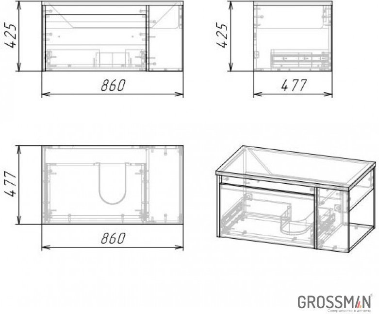 Тумба с раковиной Grossman ТЕНЗА 85, 85x40х47 см, темно-коричневый