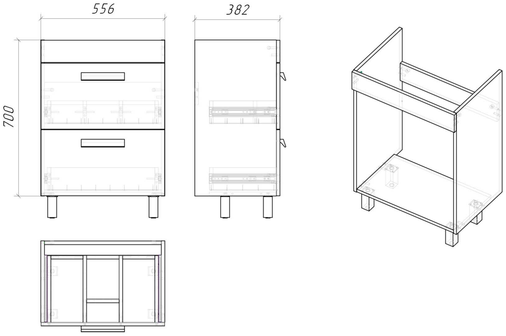 Тумба без раковины KABINKA.KZ НЕО-60, 55.6x70x38.2 см, белый