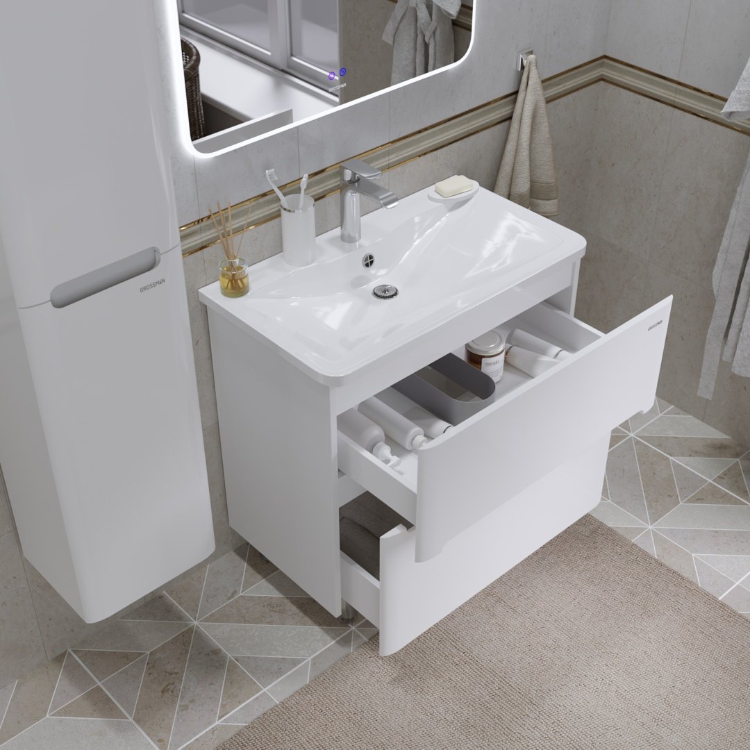 Тумба с раковиной KABINKA.KZ Адель-Норма, 78.7x70x44.6 см, белый